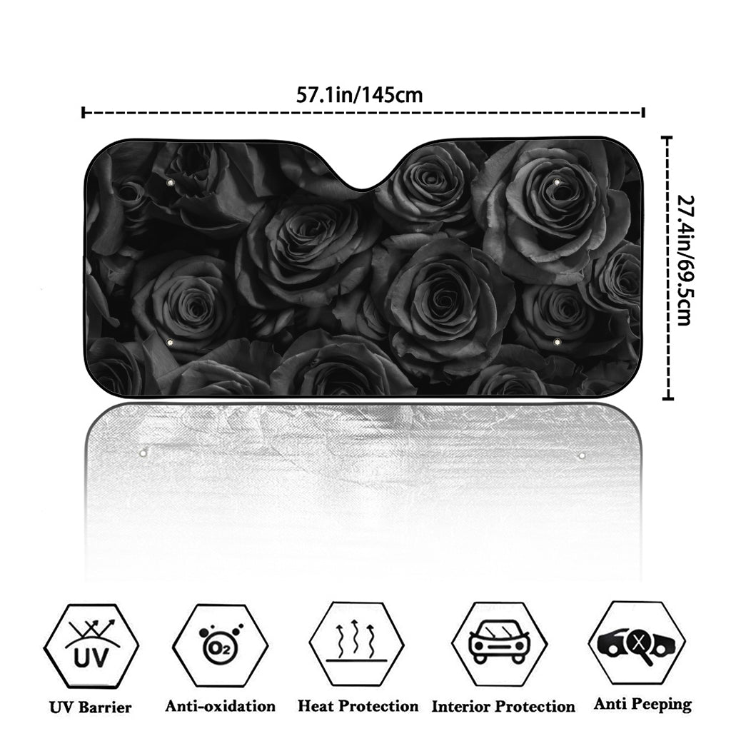 Black Rose Print Car Windshield Sun Shade