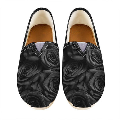 Black Rose Print Casual Shoes