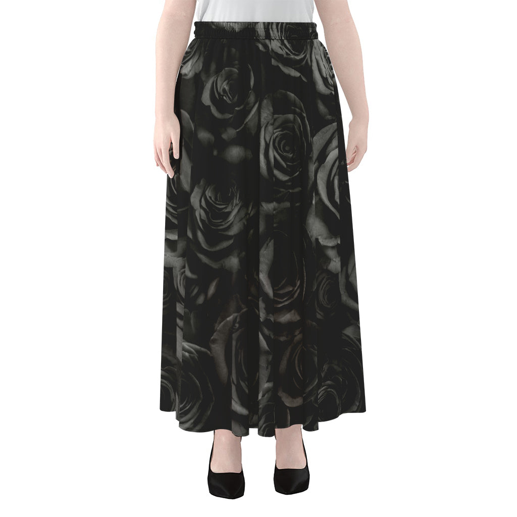 Black Rose Print Chiffon Maxi Skirt