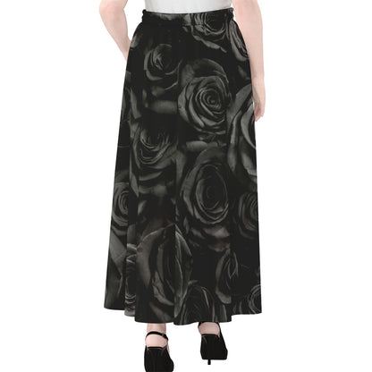 Black Rose Print Chiffon Maxi Skirt