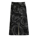 Black Rose Print Cotton Front Slit Maxi Skirt