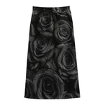 Black Rose Print Cotton Front Slit Maxi Skirt