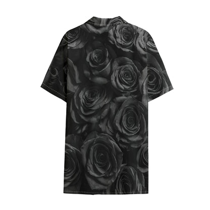 Black Rose Print Cotton Hawaiian Shirt
