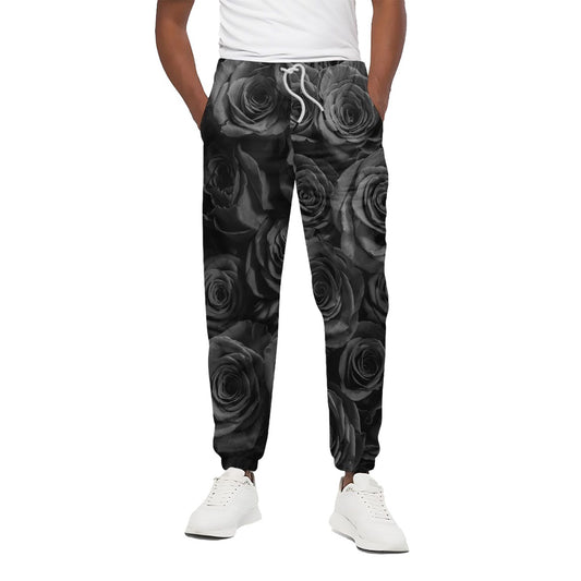 Black Rose Print Cotton Pants