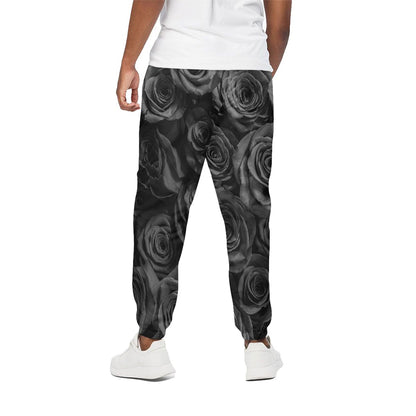 Black Rose Print Cotton Pants