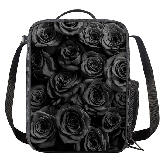 Black Rose Print Crossbody Lunch Bag