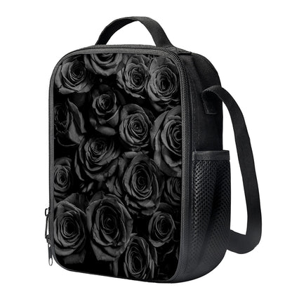 Black Rose Print Crossbody Lunch Bag