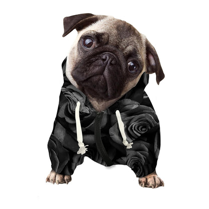 Black Rose Print Dog Zip Up Hoodie