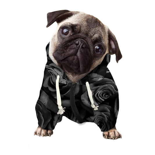 Black Rose Print Dog Zip Up Hoodie