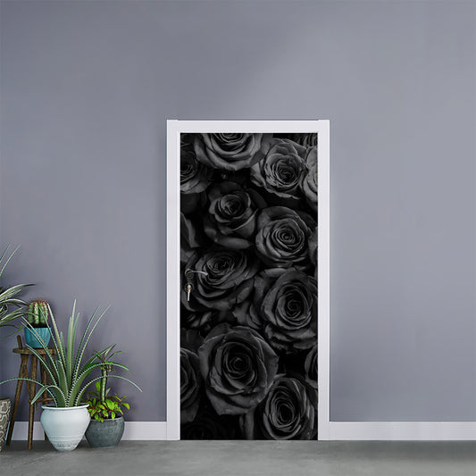 Black Rose Print Door Sticker