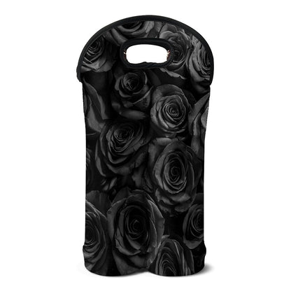 Black Rose Print Double Neoprene Wine Tote