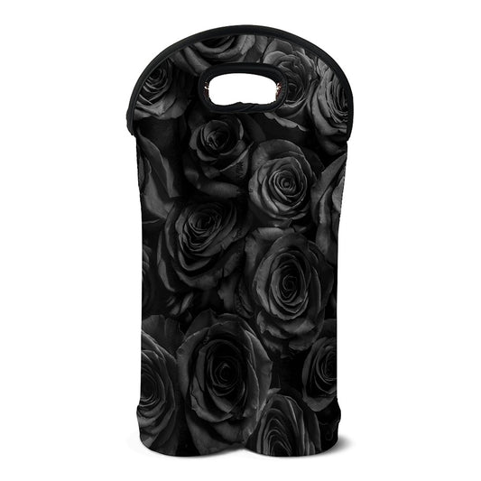 Black Rose Print Double Neoprene Wine Tote