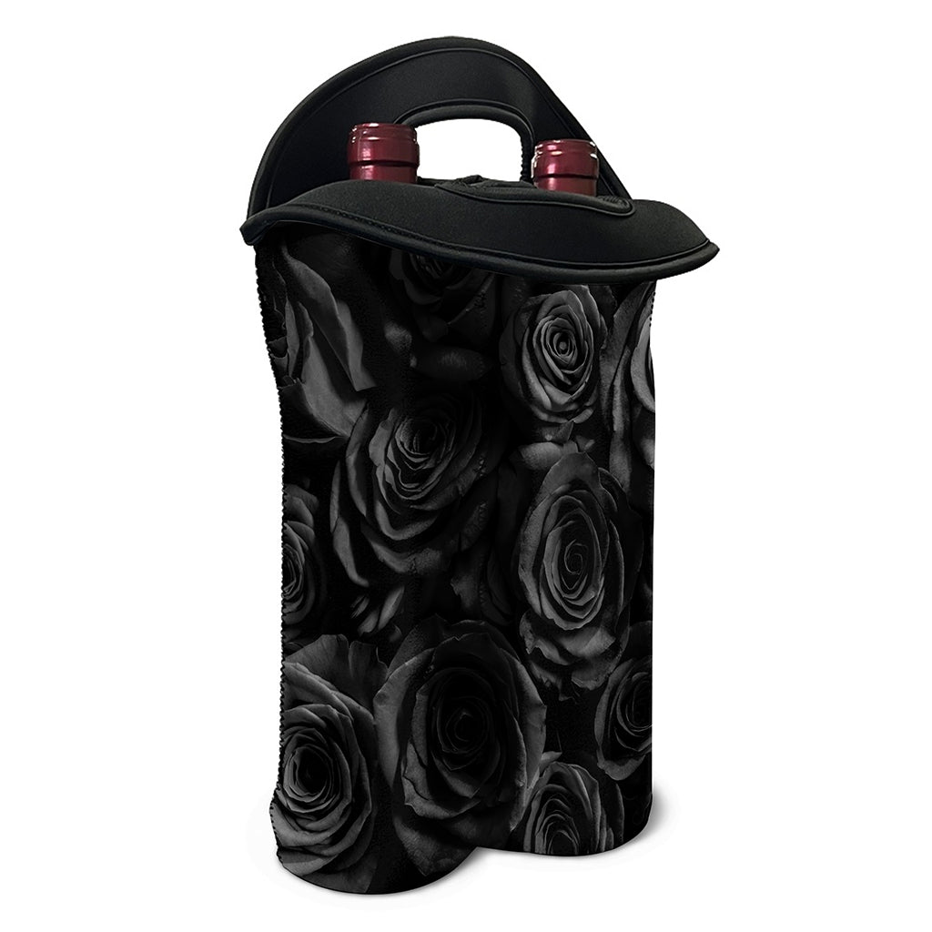 Black Rose Print Double Neoprene Wine Tote