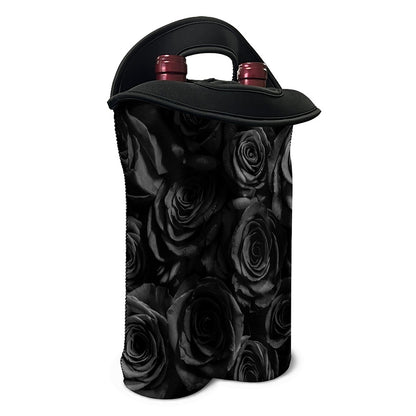 Black Rose Print Double Neoprene Wine Tote