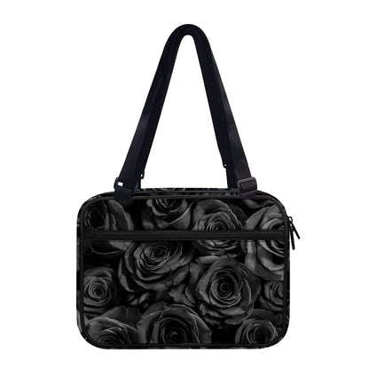 Black Rose Print Double Strap Bible Bag