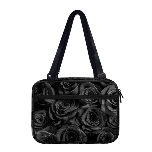 Black Rose Print Double Strap Bible Bag