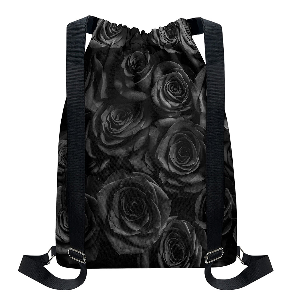 Black Rose Print Drawstring Backpack