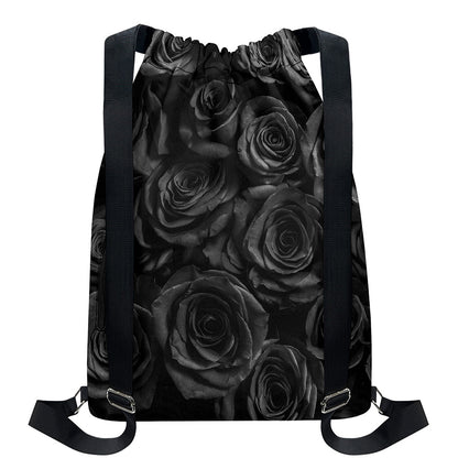 Black Rose Print Drawstring Backpack