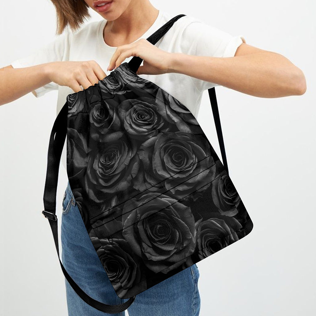 Black Rose Print Drawstring Backpack