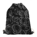 Black Rose Print Drawstring Bag