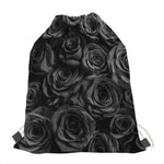 Black Rose Print Drawstring Bag