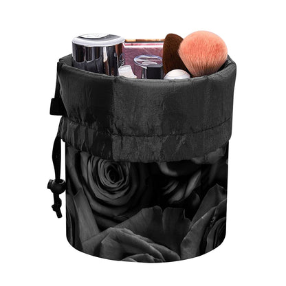 Black Rose Print Drawstring Makeup Bag