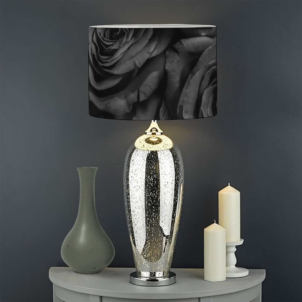 Black Rose Print Drum Lamp Shade