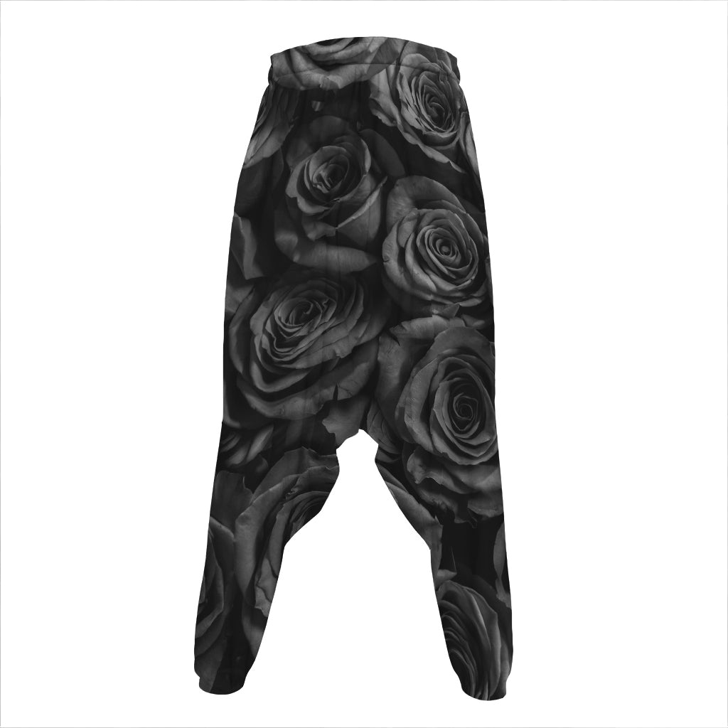 Black Rose Print Hammer Pants