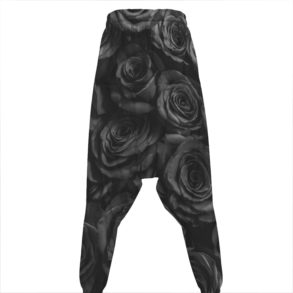 Black Rose Print Hammer Pants