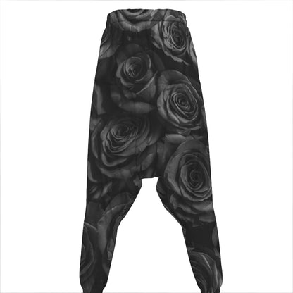 Black Rose Print Hammer Pants