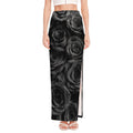Black Rose Print High Slit Maxi Skirt