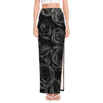 Black Rose Print High Slit Maxi Skirt