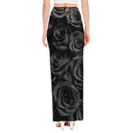 Black Rose Print High Slit Maxi Skirt