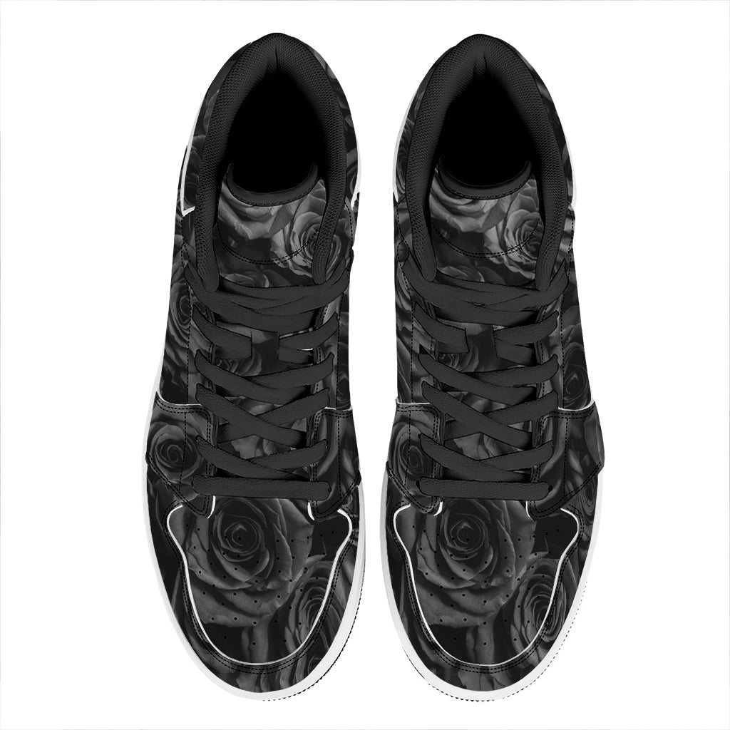 Black Rose Print High Top Leather Sneakers