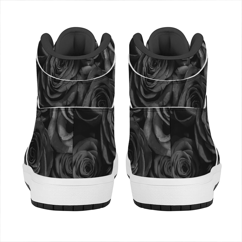 Black Rose Print High Top Leather Sneakers