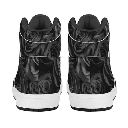 Black Rose Print High Top Leather Sneakers