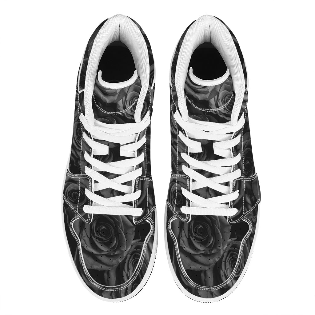 Black Rose Print High Top Leather Sneakers