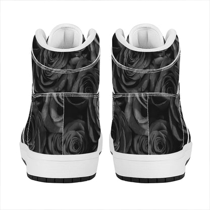 Black Rose Print High Top Leather Sneakers