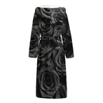 Black Rose Print Hooded Bathrobe