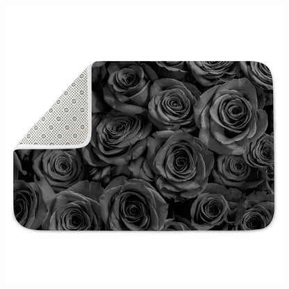 Black Rose Print Indoor Door Mat
