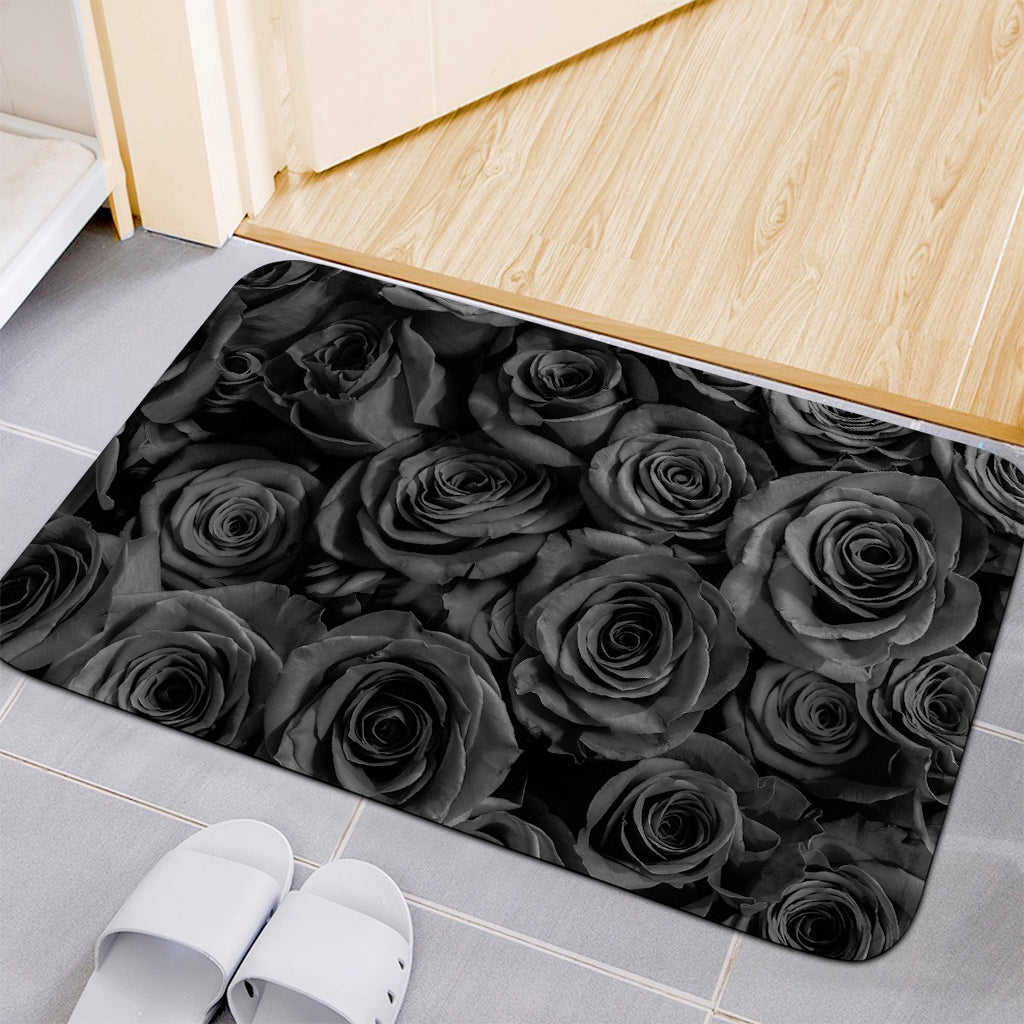 Black Rose Print Indoor Door Mat