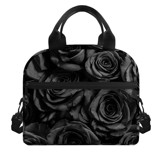 Black Rose Print Insulated Lunch Bag