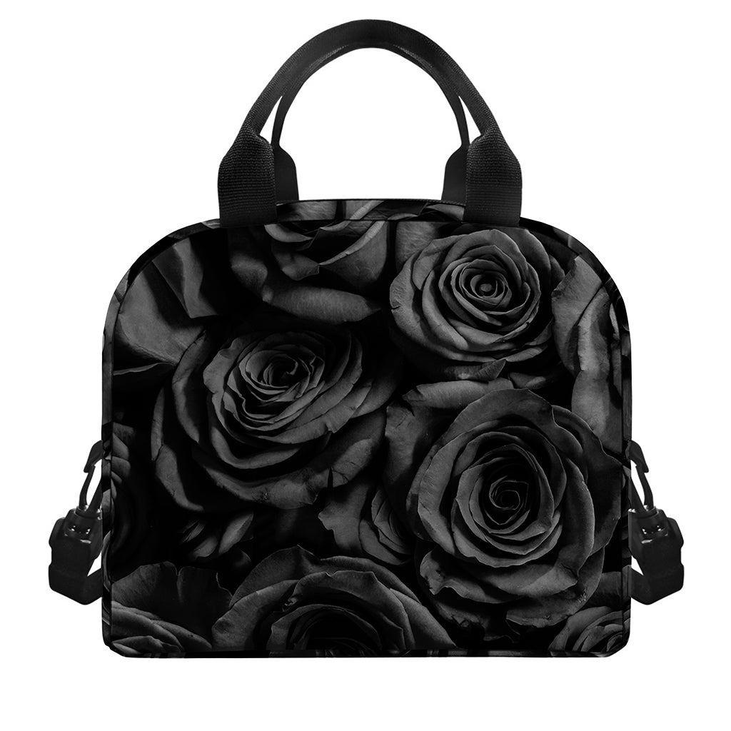 Black Rose Print Insulated Lunch Bag