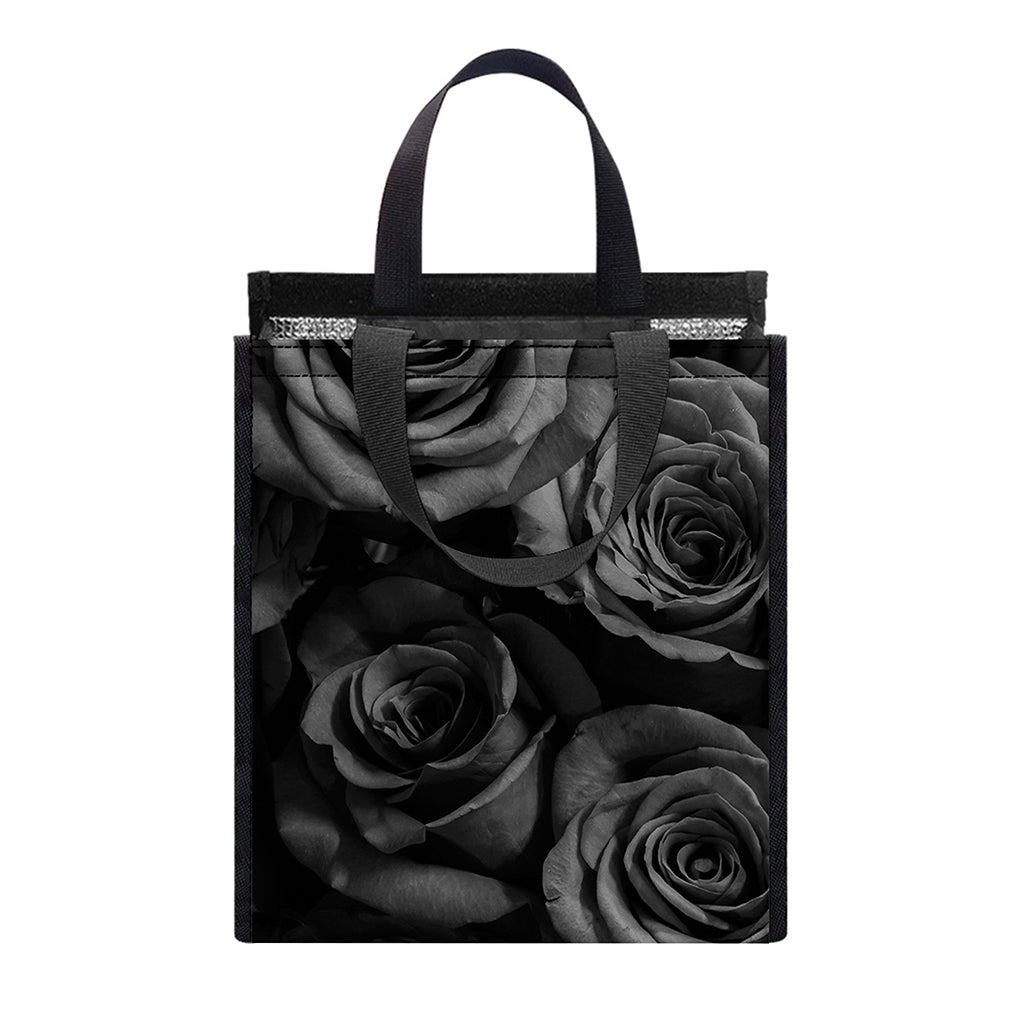 Black Rose Print Insulated Lunch Tote