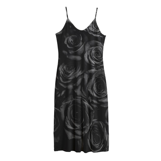 Black Rose Print Jersey Midi Cami Dress