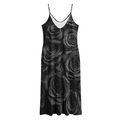 Black Rose Print Jersey Midi Cami Dress
