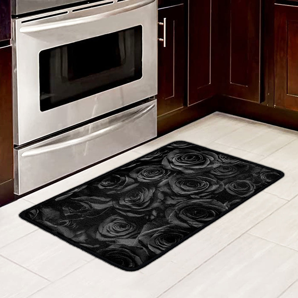 Black Rose Print Kitchen Mat