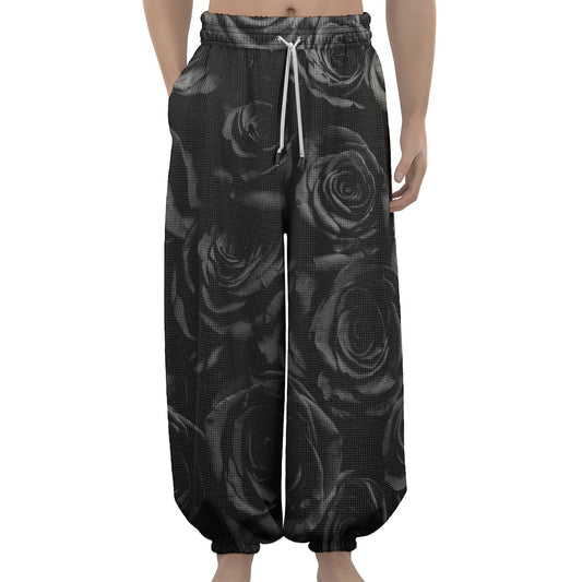 Black Rose Print Lantern Pants
