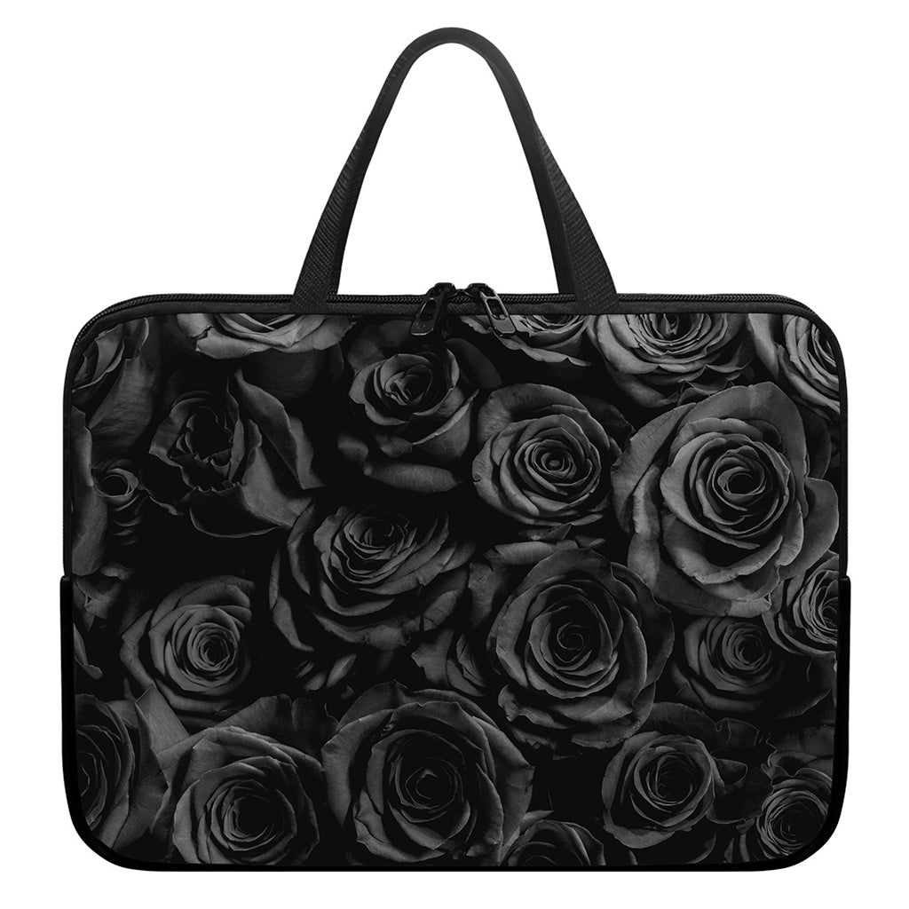 Black Rose Print Laptop Sleeve With Handle