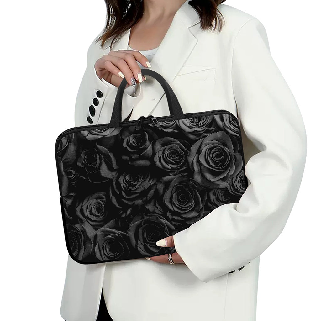 Black Rose Print Laptop Sleeve With Handle